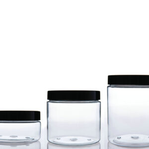 BJ200-1,500-1,600-1,200ml, 500ml, 600ml clear straight jars with black lids, PET series jars 3,