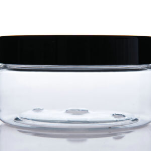 200ml 6.67oz clear straight PET plastic jar black lid, Item no.: BJ200-1, Size: Dia.93x49mm, Neck finish: Dia.88mm