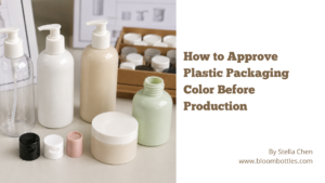 Plastic bottles and closures arranged for color approval before production