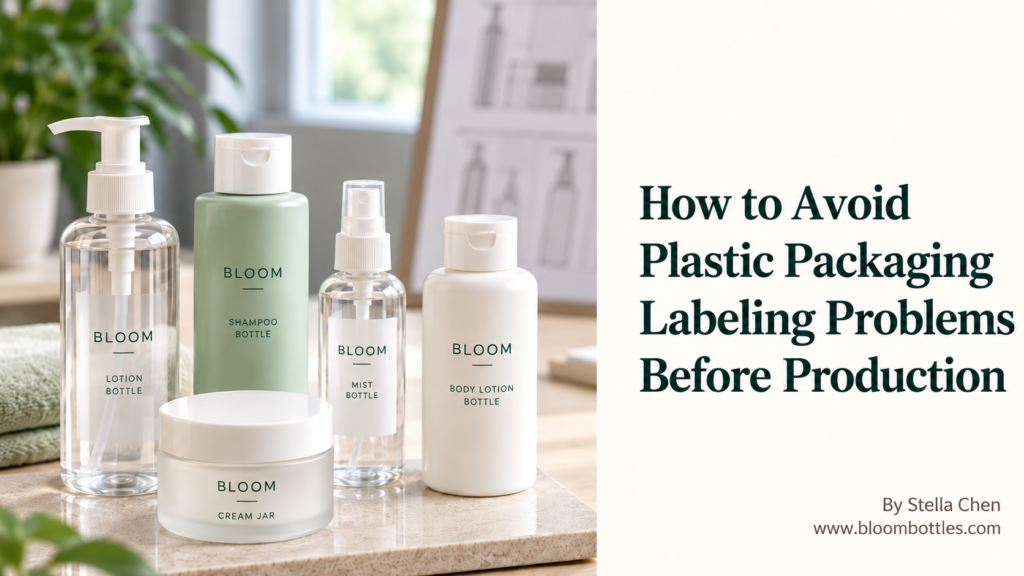 Plastic bottles and jars prepared for label fit, placement and adhesion testing before production