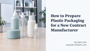 Plastic bottles, pumps and closures prepared for packaging handoff to a new contract manufacturer